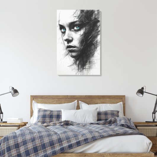 Expressionist Charcoal Portrait Canvas (Insitu (Slaapkamer))