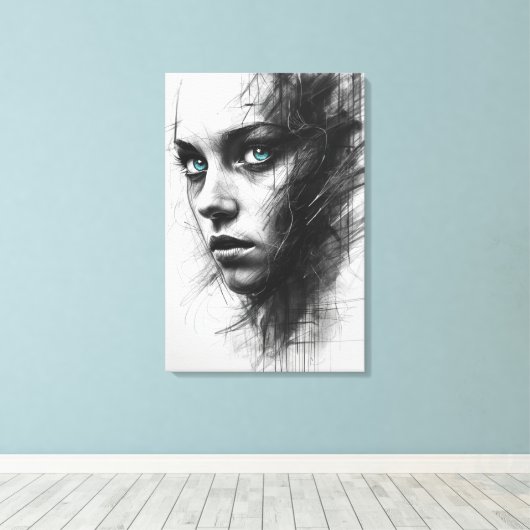 Expressionist Charcoal Portrait Canvas (Insitu (Houten vloer))