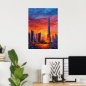 Expressionist Dubai Skyline Vibrant Modern City Poster (Thuiskantoor)
