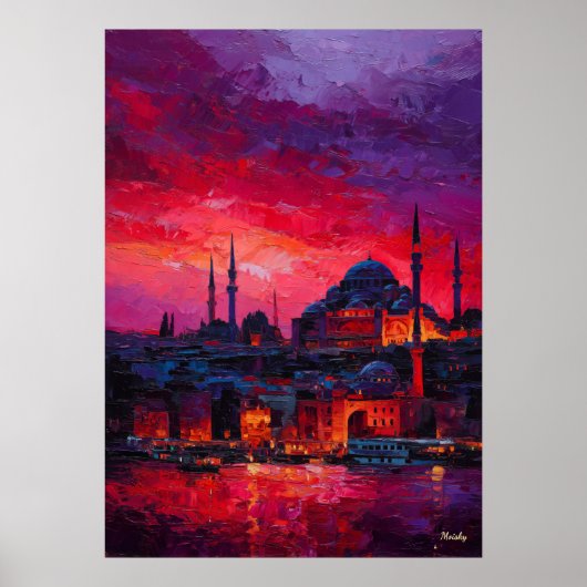 Expressionist Istanbul Skyline Vibrant City Poster (Voorkant)