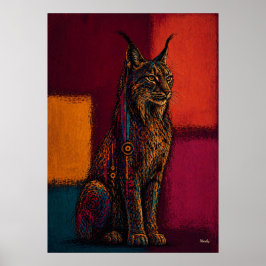 Expressionist Lynx in Color Fields Abstract Poster
