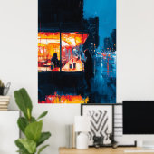 Expressionist Night Café – Bold Urban Noir Art Poster (Thuiskantoor)