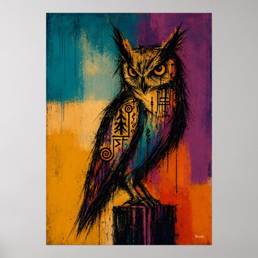 Expressionist Owl in Color Fields Abstract Poster (Voorkant)