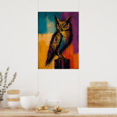 Expressionist Owl in Color Fields Abstract Poster (Keuken)