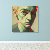 Expressionist Portrait with Red Scribble Overlay Canvas Afdruk (Insitu (Houten vloer))