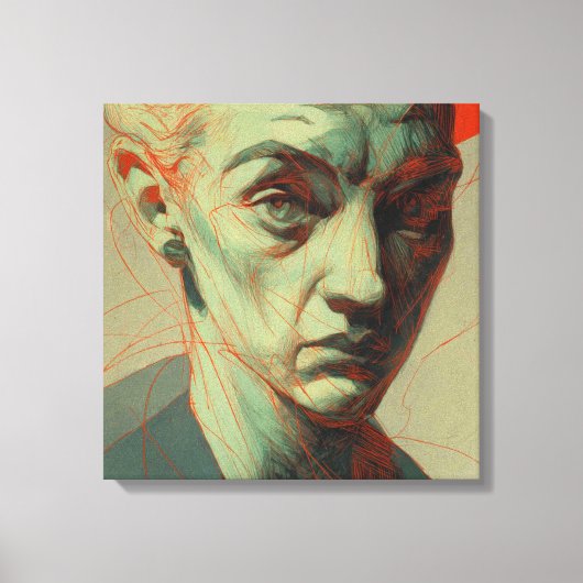 Expressionist Portrait with Red Scribble Overlay Canvas Afdruk (Voorkant)