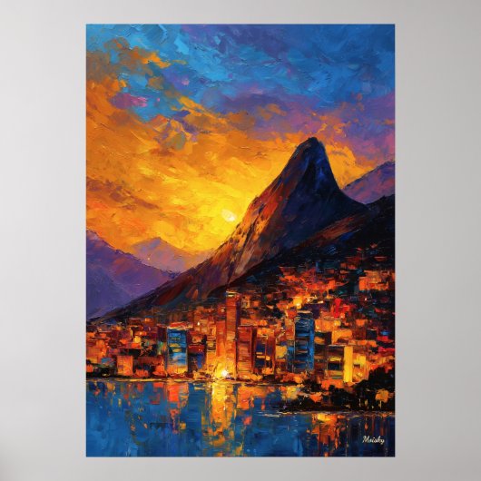 Expressionist Rio de Janeiro Skyline Golden Sunset Poster (Voorkant)