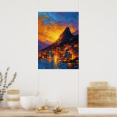 Expressionist Rio de Janeiro Skyline Golden Sunset Poster (Keuken)