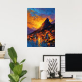 Expressionist Rio de Janeiro Skyline Golden Sunset Poster (Thuiskantoor)
