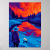 Expressionist River Sunset Contemplation Art Poster (Voorkant)