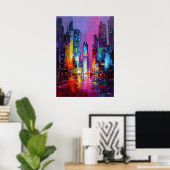 Expressionist Tokyo Skyline Neon Night Cityscape Poster (Thuiskantoor)