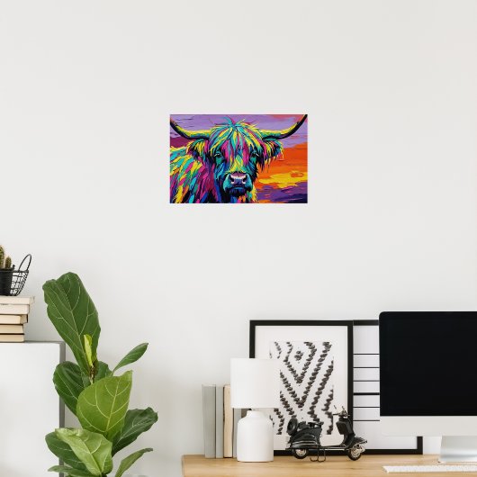 Expressionist Vibrant Colorful Cow Poster (Thuiskantoor)