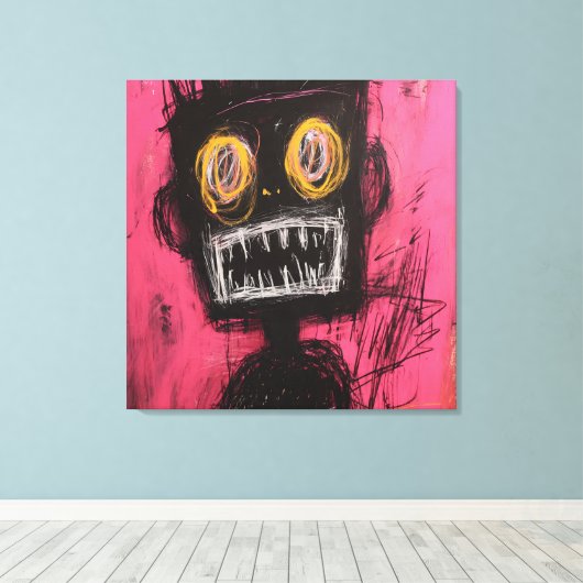 Expressionist Visage: High-Contrast Canvas Afdruk (Insitu (Houten vloer))