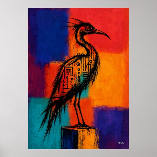 Expressionist Wading Bird Color Fields Abstract Poster (Voorkant)