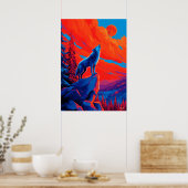 Expressionist Wolf Under Crimson Moon Wall Art Poster (Keuken)