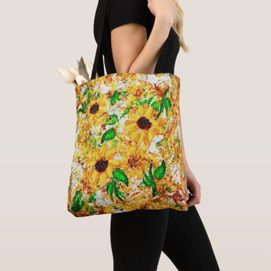 Expressionist Zonnebloemen Helder Geel Bloemen Tote Bag (Dichtbij)