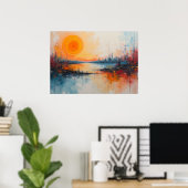 Expressionistisch haven zonsondergang stadsgezicht poster (Thuiskantoor)