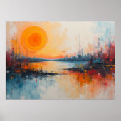 Expressionistisch haven zonsondergang stadsgezicht poster (Voorkant)