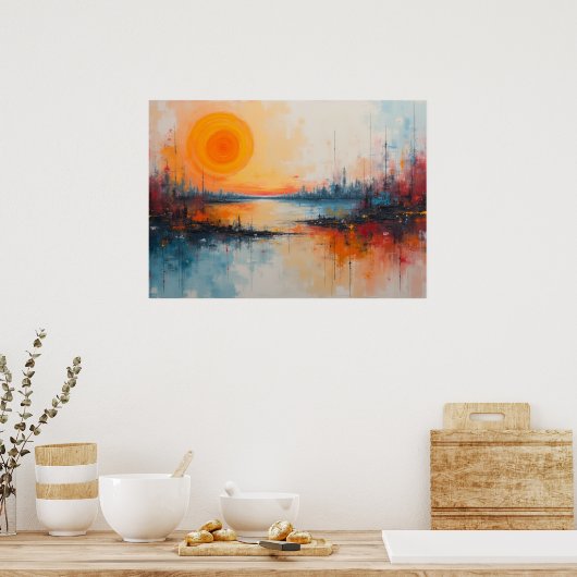 Expressionistisch haven zonsondergang stadsgezicht poster (Keuken)