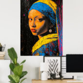 Expressionistisch meisje met een parel - Bold Art Poster (Thuiskantoor)