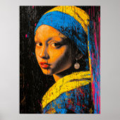 Expressionistisch meisje met een parel - Bold Art Poster (Voorkant)