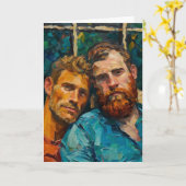 Expressionistisch olieverfportret, twee mannen, bl kaart (Gele Bloem)
