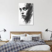 Expressionistisch Portret op Canvas met Houtskool Afdruk (Insitu (Slaapkamer))