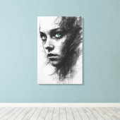 Expressionistisch Portret op Canvas met Houtskool Afdruk (Insitu (Houten vloer))