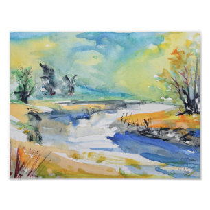 Expressionistisch rivierlandschap foto afdruk