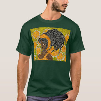 expressionistisch tafricaans meisje met zonnebloem t-shirt