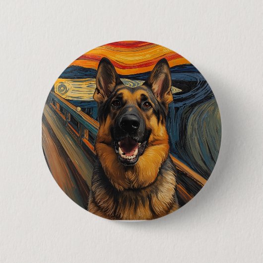Expressionistische Angst Schildering Duitse Herder Ronde Button 5,7 Cm (Voorkant)