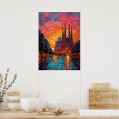 Expressionistische Barcelone Skyline Levendige Sta Poster (Keuken)