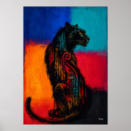 Expressionistische Black Panther in Kleurvelden Po Poster