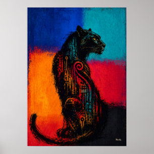 Expressionistische Black Panther in Kleurvelden Po Poster