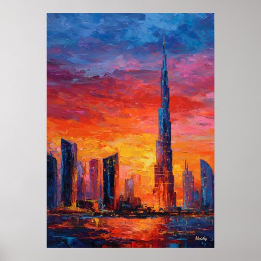 Expressionistische Dubai-skyline Levendige moderne Poster (Voorkant)