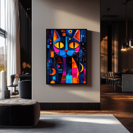 Expressionistische geometrie Cat Poster – Levendig