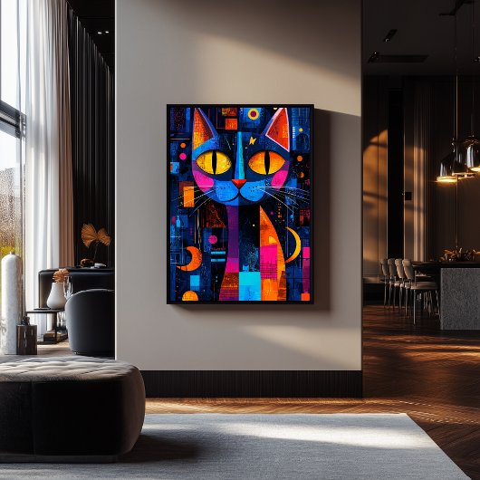 Expressionistische geometrie Cat Poster – Levendig