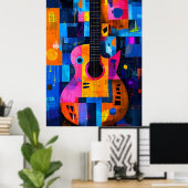 Expressionistische geometrie gitaar - levendige mu poster (Thuiskantoor)