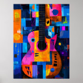 Expressionistische geometrie gitaar - levendige mu poster (Voorkant)