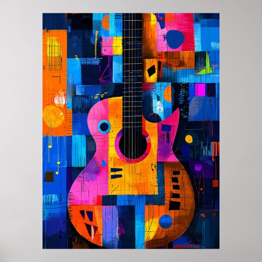 Expressionistische geometrie gitaar - levendige mu poster (Voorkant)