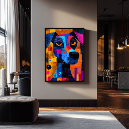 Expressionistische Geometrie Hond – Levendige Abst Poster
