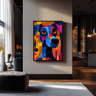 Expressionistische Geometrie Hond – Levendige Abst Poster