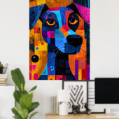 Expressionistische Geometrie Hond – Levendige Abst Poster (Thuiskantoor)