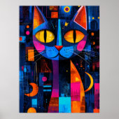 Expressionistische Geometrie Kat Poster – Levendig (Voorkant)