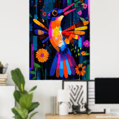 Expressionistische Geometrie Kolibrie – Trillende Poster (Thuiskantoor)