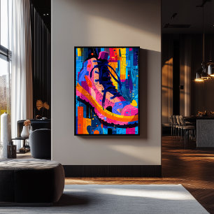 Expressionistische geometrie sneaker, levendige st poster