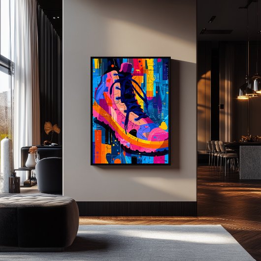 Expressionistische geometrie sneaker, levendige st poster