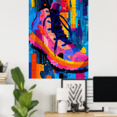 Expressionistische geometrie sneaker, levendige st poster (Thuiskantoor)