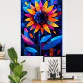Expressionistische geometrie Zonnebloem - Levendig Poster (Thuiskantoor)
