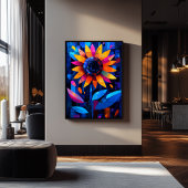 Expressionistische geometrie Zonnebloem - Levendig Poster